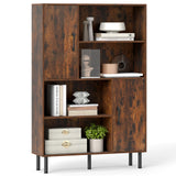 Storage Cabinet Freestanding Bookcase with 2 Doors and 4 Open Shelves