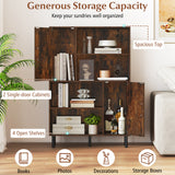Storage Cabinet Freestanding Bookcase with 2 Doors and 4 Open Shelves