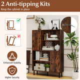 Storage Cabinet Freestanding Bookcase with 2 Doors and 4 Open Shelves