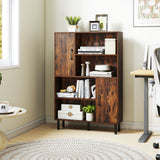 Storage Cabinet Freestanding Bookcase with 2 Doors and 4 Open Shelves