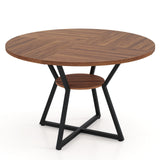 47" Round Dining Table for 4 with Storage Shelf-Brown