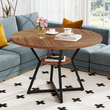47" Round Dining Table for 4 with Storage Shelf-Brown