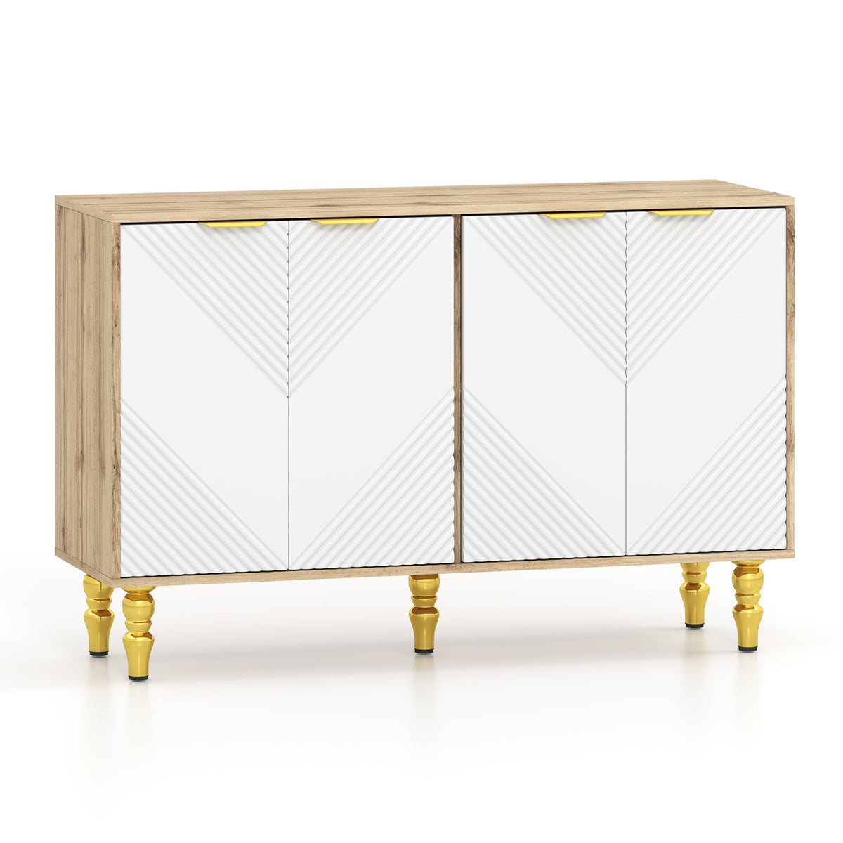 47" Sideboard Buffet Cabinet with 4 Chevron Fluted Doors & Anti-Toppling Devices for Kitchen