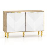 47" Sideboard Buffet Cabinet with 4 Chevron Fluted Doors & Anti-Toppling Devices for Kitchen
