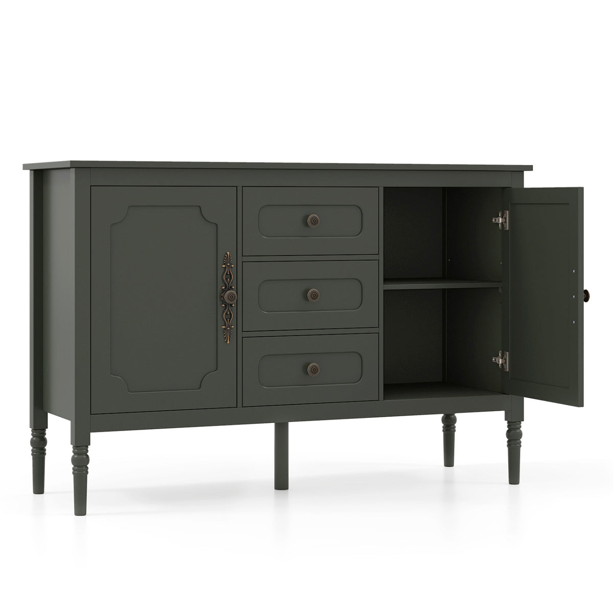 47" Vintage Buffet Cabinet with 3 Drawers 2 Cabinets and Adjustable Shelves for Dining Room