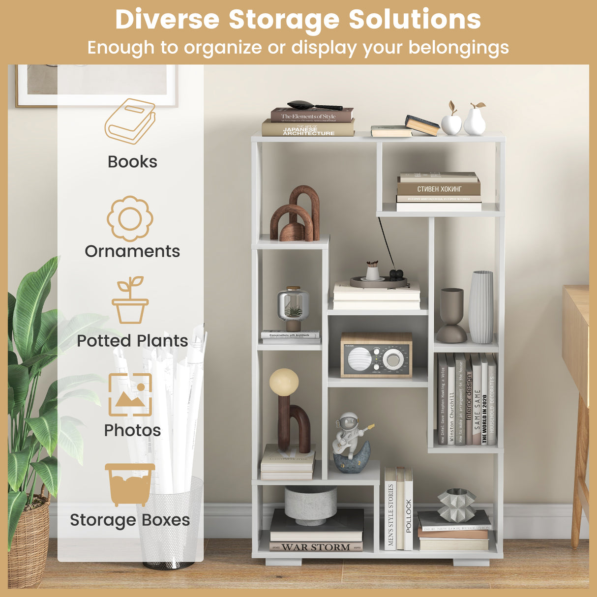 47-Inch Tall Bookshelf for Home Office Living Room
