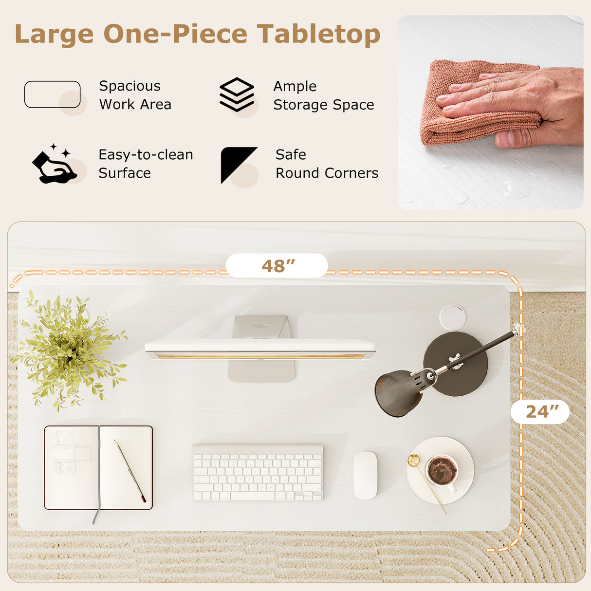 47" x 24" Universal Tabletop for Standard and Standing Desk Frame