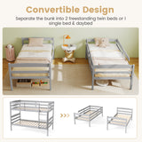 Solid Wood Twin Over Twin Bunk Bed Frame with High Guardrails and Integrated Ladder