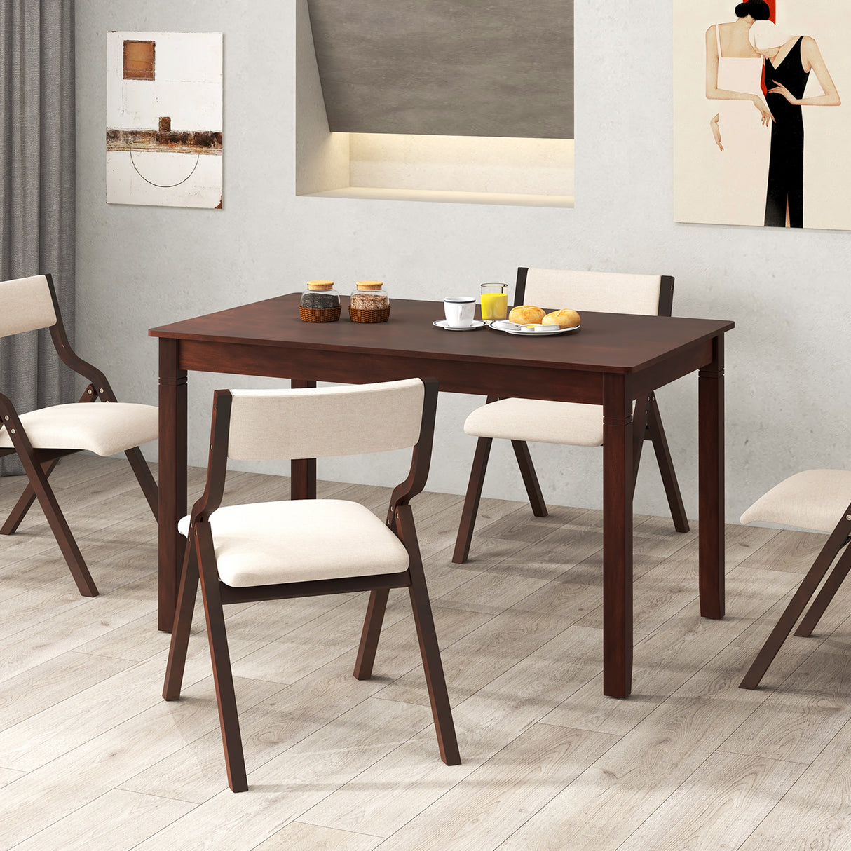 48-Inch Wooden Dining Table for 4 People Rectangular Kitchen Table with Rubber Wood Legs