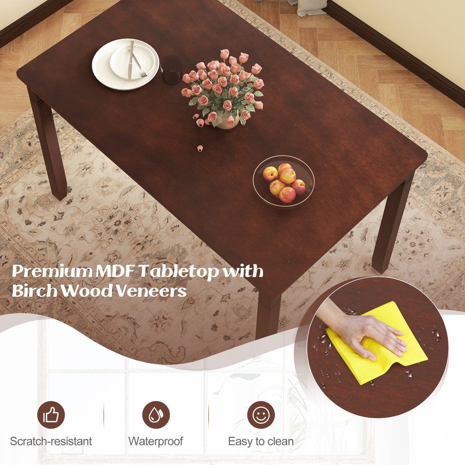 48-Inch Wooden Dining Table for 4 People Rectangular Kitchen Table with Rubber Wood Legs