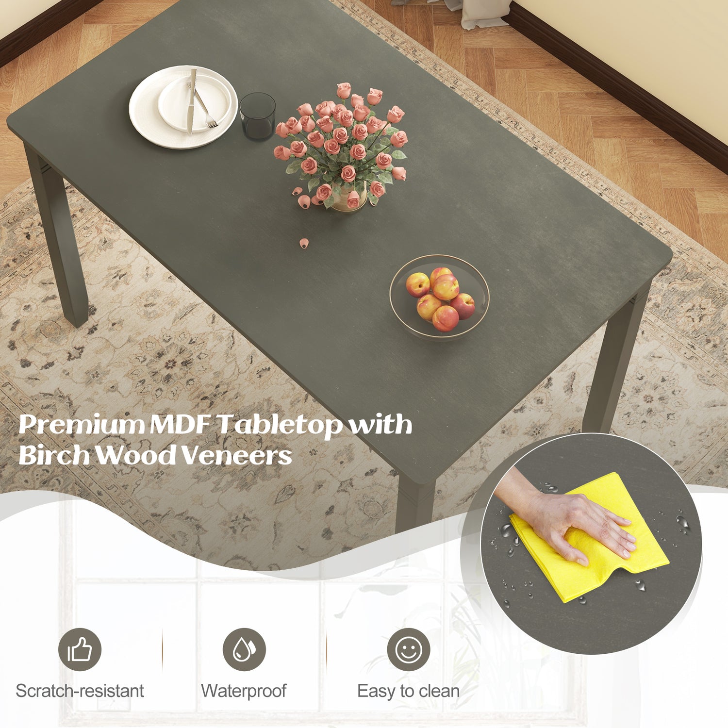 48-Inch Wooden Dining Table for 4 People Rectangular Kitchen Table with Rubber Wood Legs