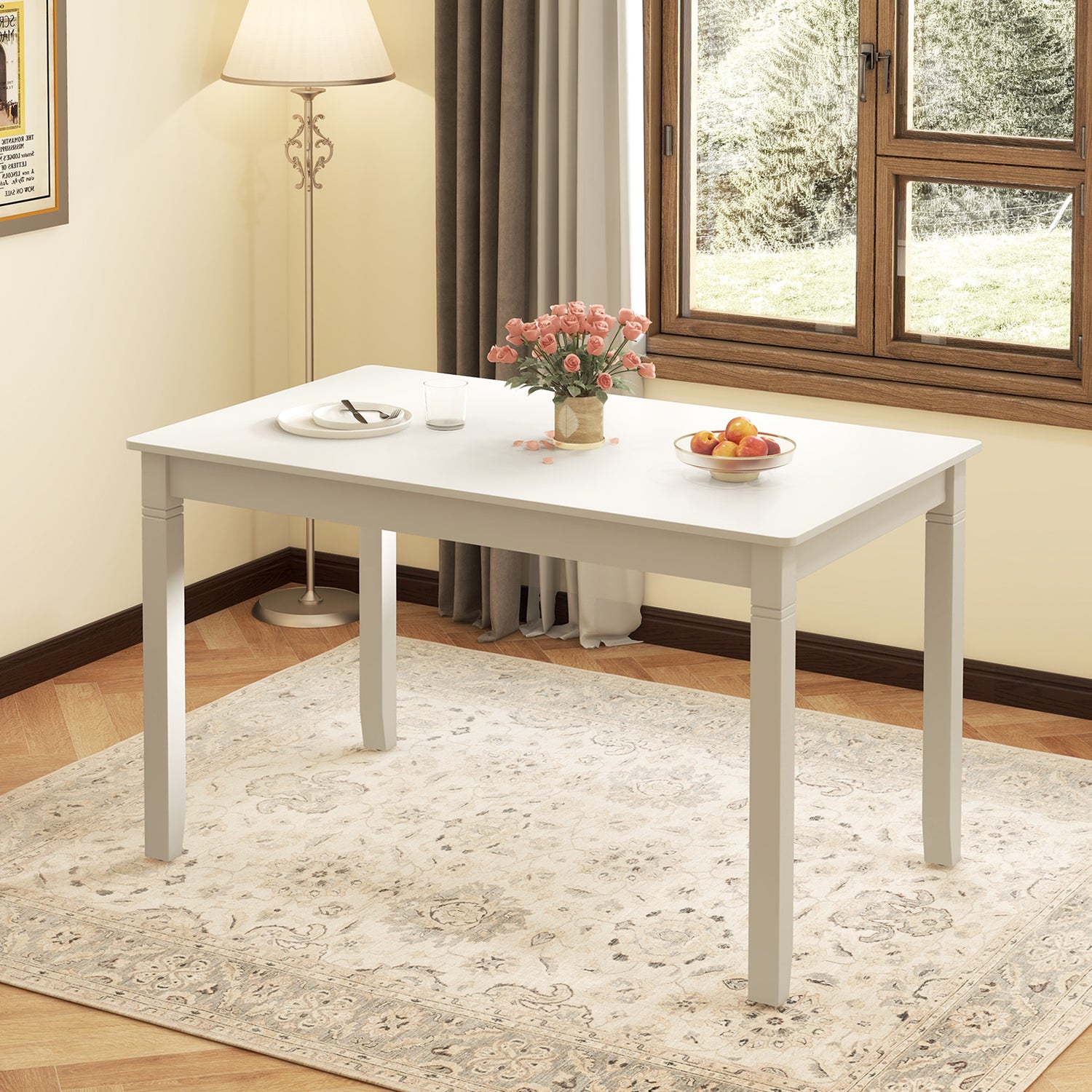 48-Inch Wooden Dining Table for 4 People Rectangular Kitchen Table with Rubber Wood Legs