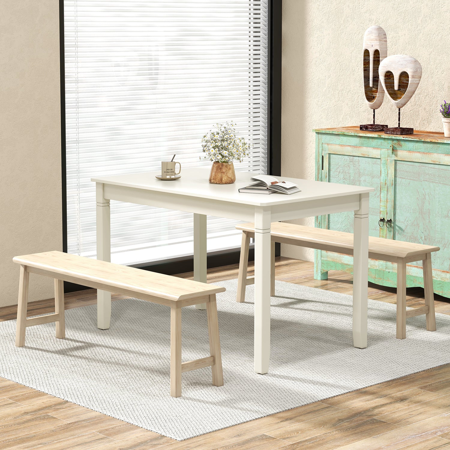 48-Inch Wooden Dining Table for 4 People Rectangular Kitchen Table with Rubber Wood Legs