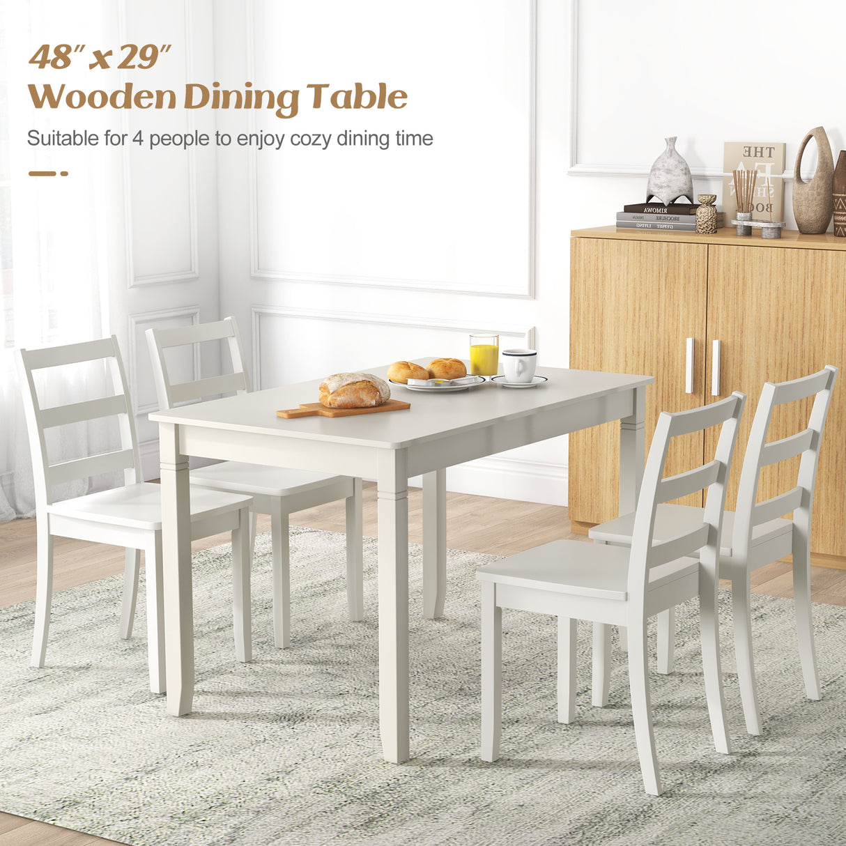 48-Inch Wooden Dining Table for 4 People Rectangular Kitchen Table with Rubber Wood Legs