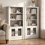 48.5" Modern Bookcase 4-Tier with 2 Translucent Fluted Doors and Anti-Tipping Kits-White