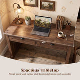 48" Farmhouse Executive Desk with 2 Drawers for Studying and Writing-Brown