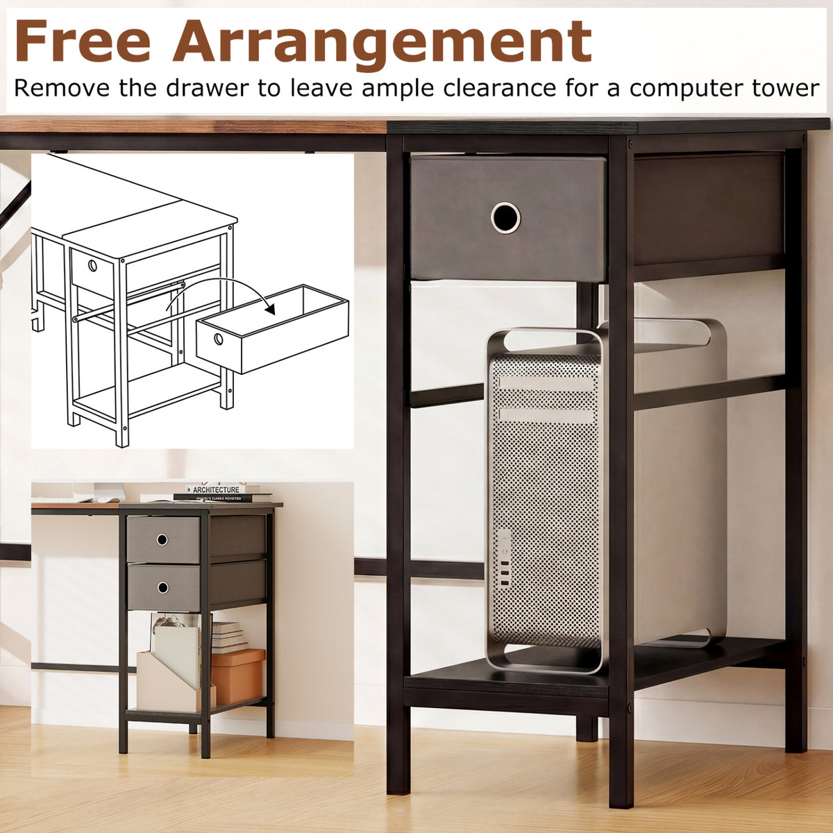 Computer Desk with 2 Fabric Drawers Industrial Home Office Desk