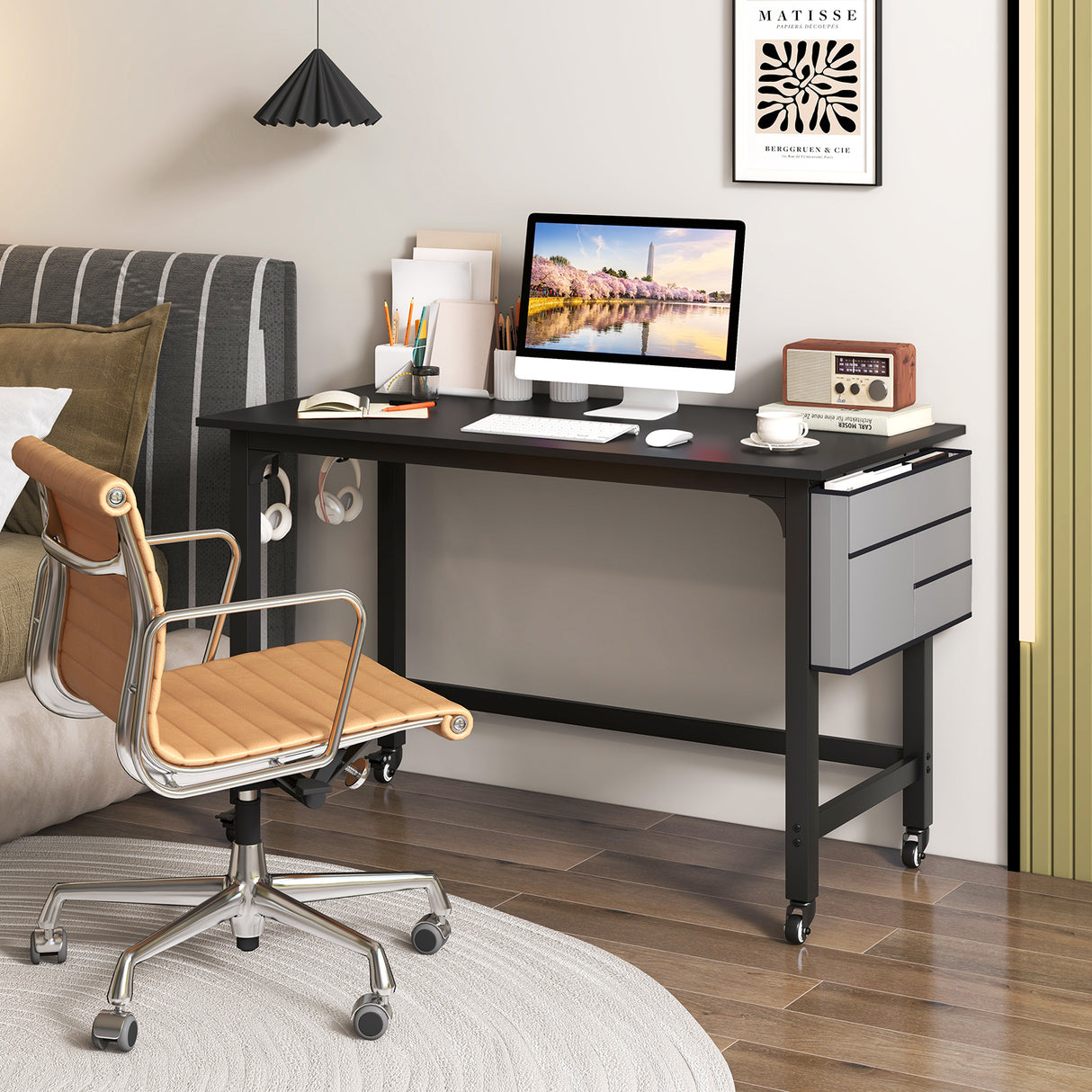 48 Inch Rolling Computer Desk with Heavy-duty Metal Frame for Home and Office