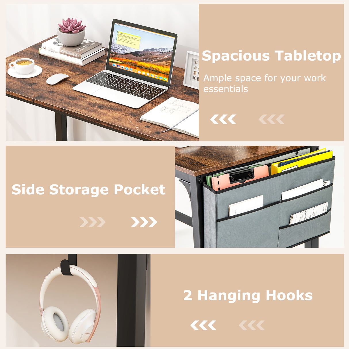 48 Inch Rolling Computer Desk with Heavy-duty Metal Frame for Home and Office