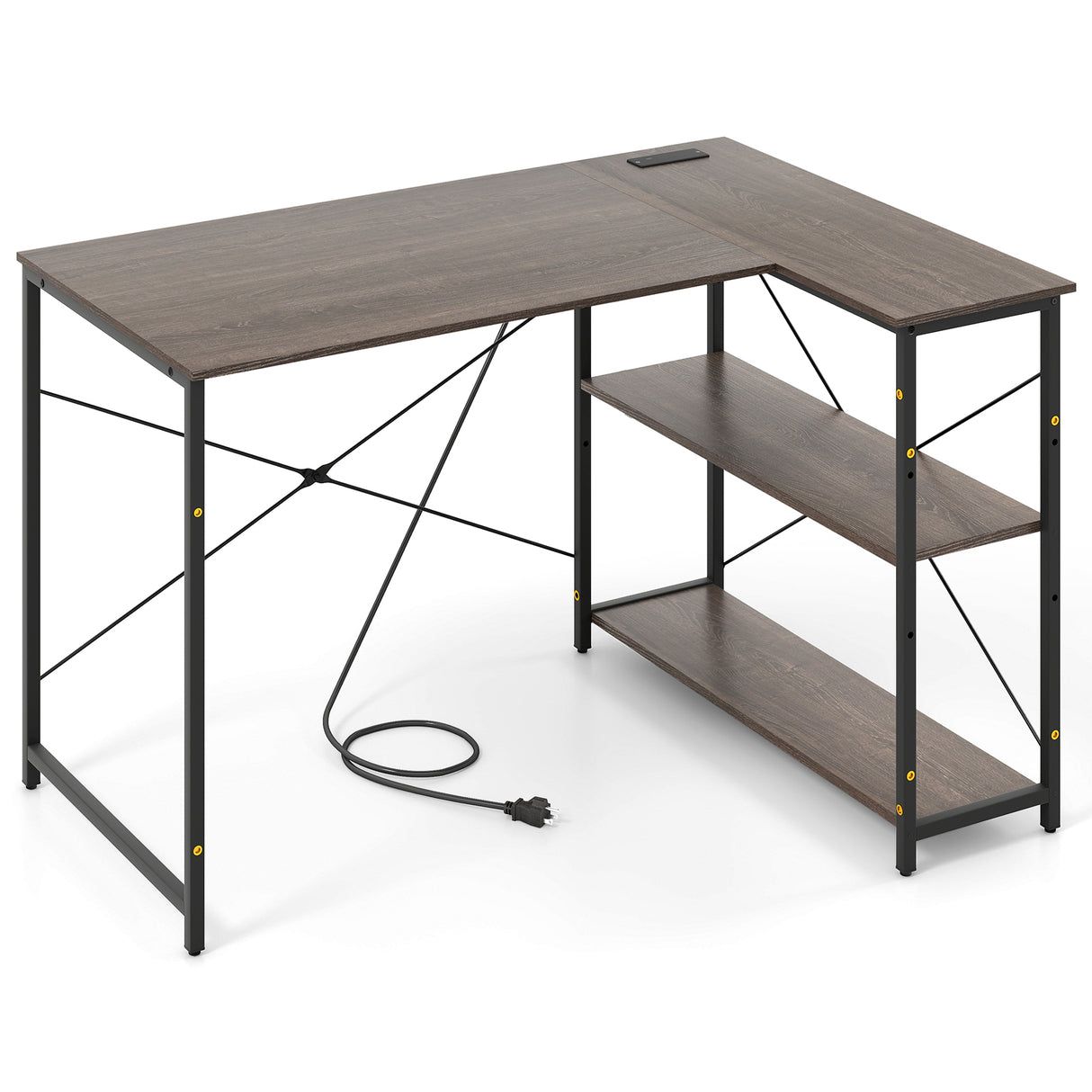 48 Inch Reversible L Shaped Computer Desk with Adjustable Shelf-Gray