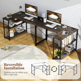 48 Inch Reversible L Shaped Computer Desk with Adjustable Shelf-Gray