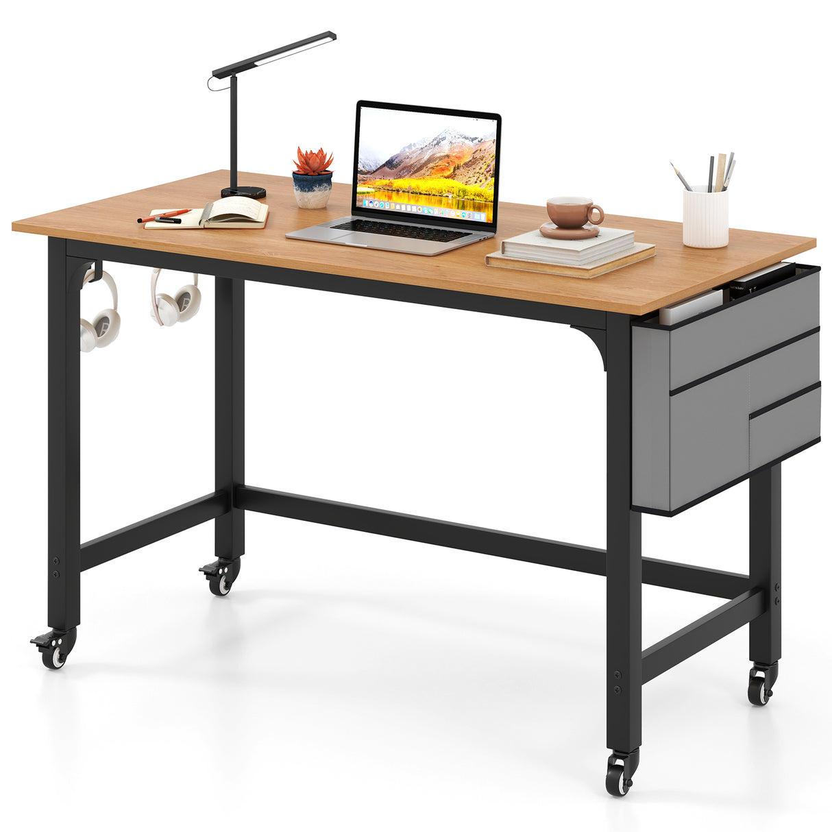 48 Inch Rolling Computer Desk with Heavy-duty Metal Frame for Home and Office