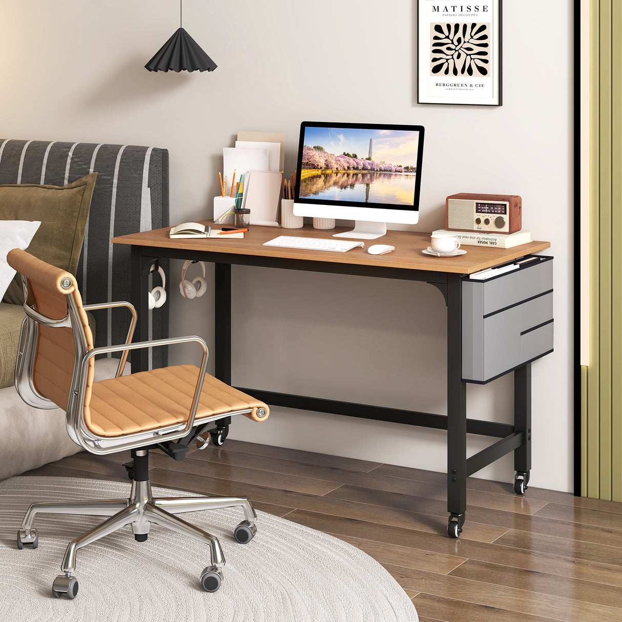 48 Inch Rolling Computer Desk with Heavy-duty Metal Frame for Home and Office