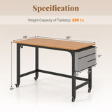 48 Inch Rolling Computer Desk with Heavy-duty Metal Frame for Home and Office