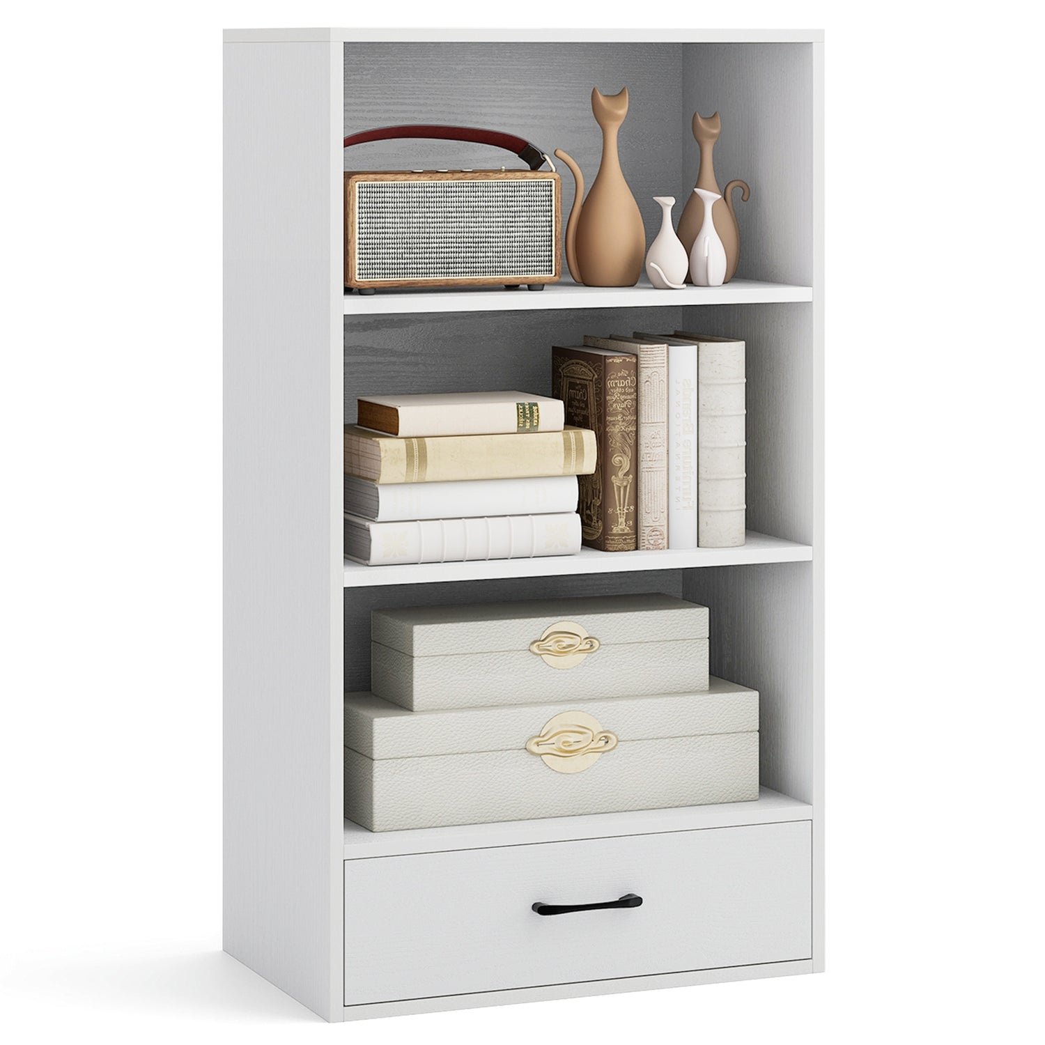 48 Inch Tall 4 Tiers Wood Bookcase with Drawer