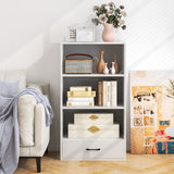 48 Inch Tall 4 Tiers Wood Bookcase with Drawer