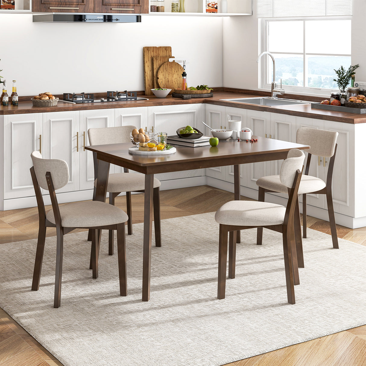 48 Inch Wooden Dining Table with Rubber Wood Legs for 4 People-Brown