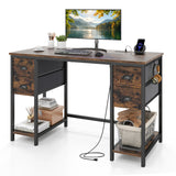 Computer Desk with Power Outlet Home Office Desk with 4 Fabric Drawers