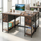 Computer Desk with Power Outlet Home Office Desk with 4 Fabric Drawers