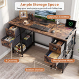 Computer Desk with Power Outlet Home Office Desk with 4 Fabric Drawers