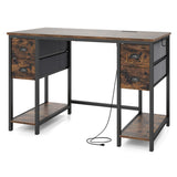 Computer Desk with Power Outlet Home Office Desk with 4 Fabric Drawers