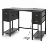 Computer Desk with Power Outlet Home Office Desk with 4 Fabric Drawers