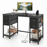 Computer Desk with Power Outlet Home Office Desk with 4 Fabric Drawers