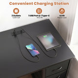 Computer Desk with Power Outlet Home Office Desk with 4 Fabric Drawers