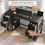 Computer Desk with Power Outlet Home Office Desk with 4 Fabric Drawers