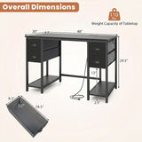 Computer Desk with Power Outlet Home Office Desk with 4 Fabric Drawers