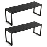 48" Outdoor Bench Set of 2 with Wood-Plastic Composite and Metal Frame Slatted Sea-Black