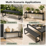48" Outdoor Bench Set of 2 with Wood-Plastic Composite and Metal Frame Slatted Sea-Black