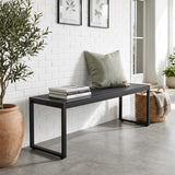 48" Outdoor Bench with Wood-Plastic Composite and Metal Frame Slatted Sea for Garden-Black