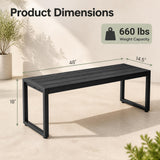 48" Outdoor Bench with Wood-Plastic Composite and Metal Frame Slatted Sea for Garden-Black