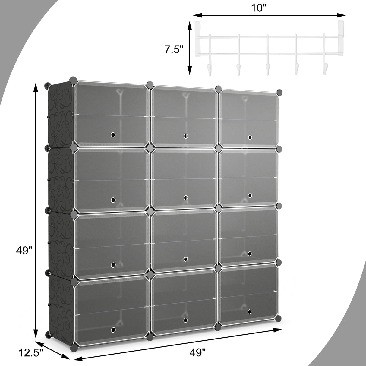 12-Cube 48 Pairs Portable Shoe Shelves with Hook