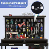 48 x 24 Inch Workbench Work Table with 3 PCs Pegboard Drawer and Shelves