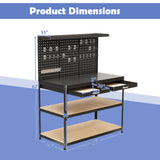 48 x 24 Inch Workbench Work Table with 3 PCs Pegboard Drawer and Shelves