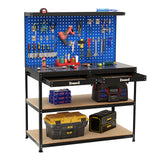 48 x 24 Inch Workbench Work Table with 3 PCs Pegboard Drawer and Shelves