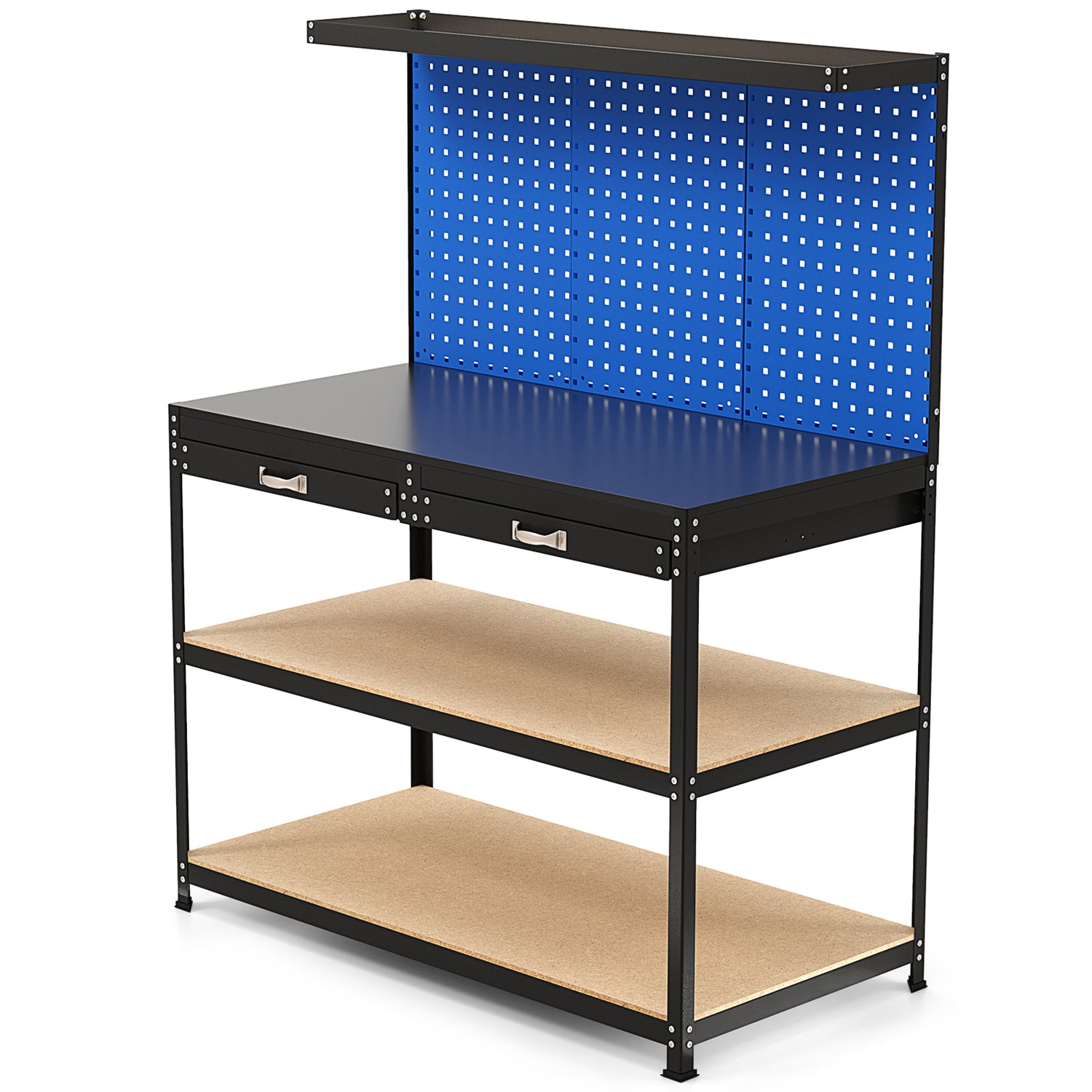 48 x 24 Inch Workbench Work Table with 3 PCs Pegboard Drawer and Shelves