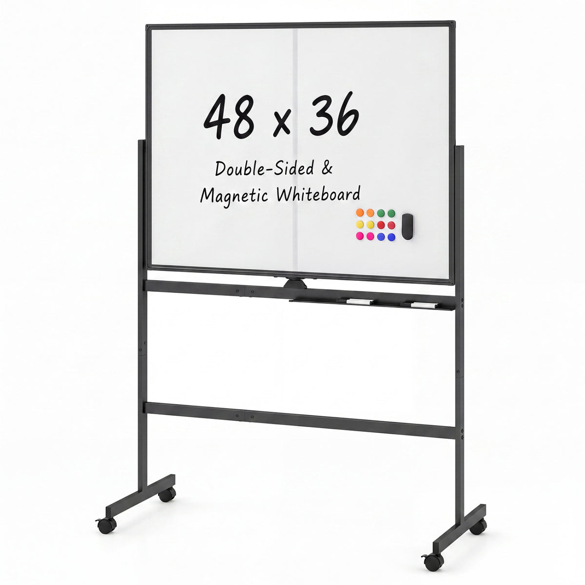 48" x 36" Double-Sided Mobile White Board with Lockable Universal Wheels for Office